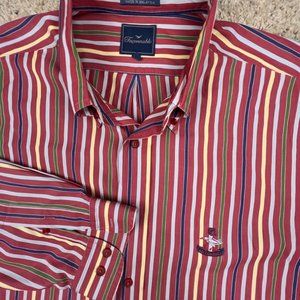 Faconnable Button Up Shirt Long Sleeve Striped Red Yellow Multi Cotton XL w Logo